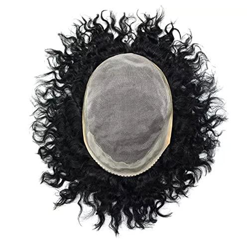 LHC HAIR Man Weave Hair Unit Afro Toupee For Black Men African American Human Hair System Kinky Curly Wavy Afro Mens Toupee Bleached AFRO TOUPEE-AAA-1 0