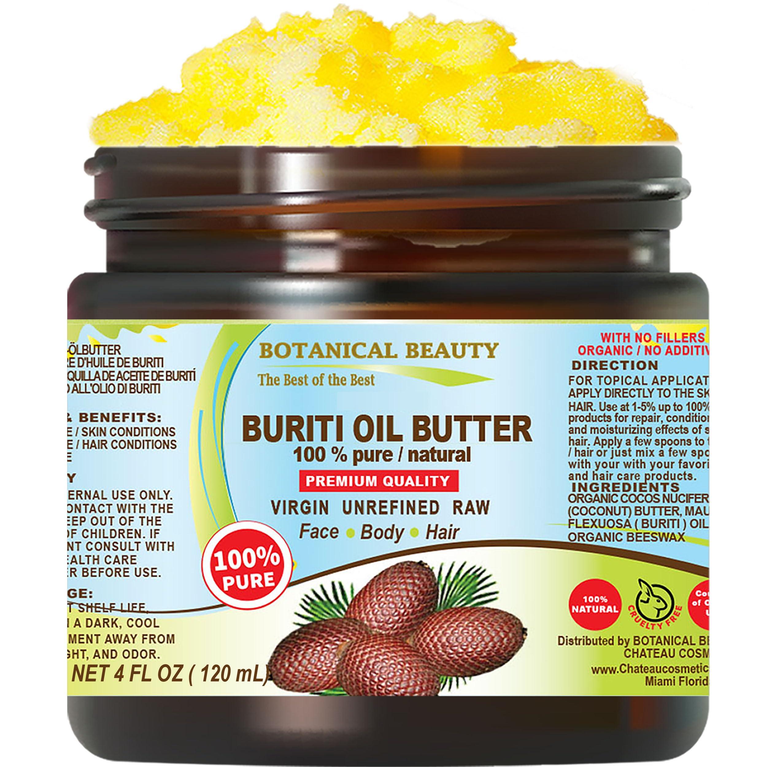 Botanical Beauty Botanical Beauty BURITI FRUIT OIL BUTTER Pure Natural Virgin Unrefined RAW 4 Fl. Oz.- 120 ml for FACE, SKIN, BODY, DAMAGED HAIR, NAILS. Natural sources of vitamin C and vitamin E