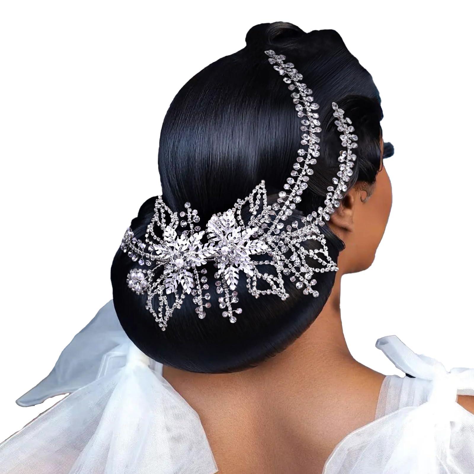 BREWEL Crystal headwear bridal headband diamond headpiece wedding hair accessories for prom (SLIVER)