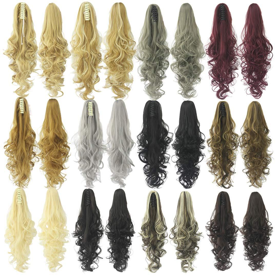 SSJFZM Moko Goddess High Temperature Fiber Synthetic Hair Claw Ponytails Long Gray Blonde Wavy Clip On Hairpiece Extensions Pony Tail Straight 16613 24inches