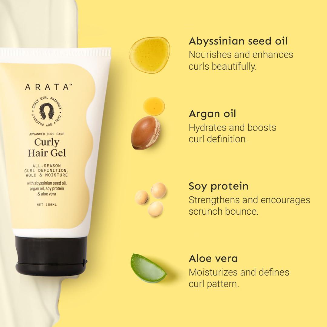 Arata Arata Advanced Curl Care Curly Hair Gel (150 ML) | Abyssinian Seed Oil, Argan Oil, Soy Protein & Aloe Vera | All-Season Curl Definition & Soft, Natural Hold | CG Approved