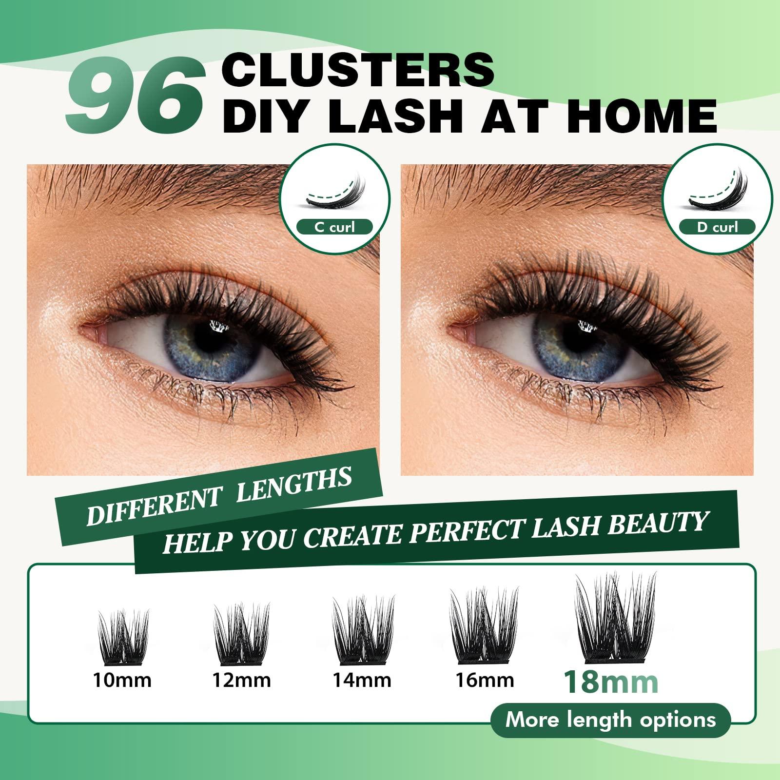 KEYYOU Lash Clusters 96pcs Individual Lashes D Curl 10mm Cluster Lashes KEYYOU Volume Wispy Lash Extension Soft&Comfortable Easy DIY at Home(Y10,D-10mm)