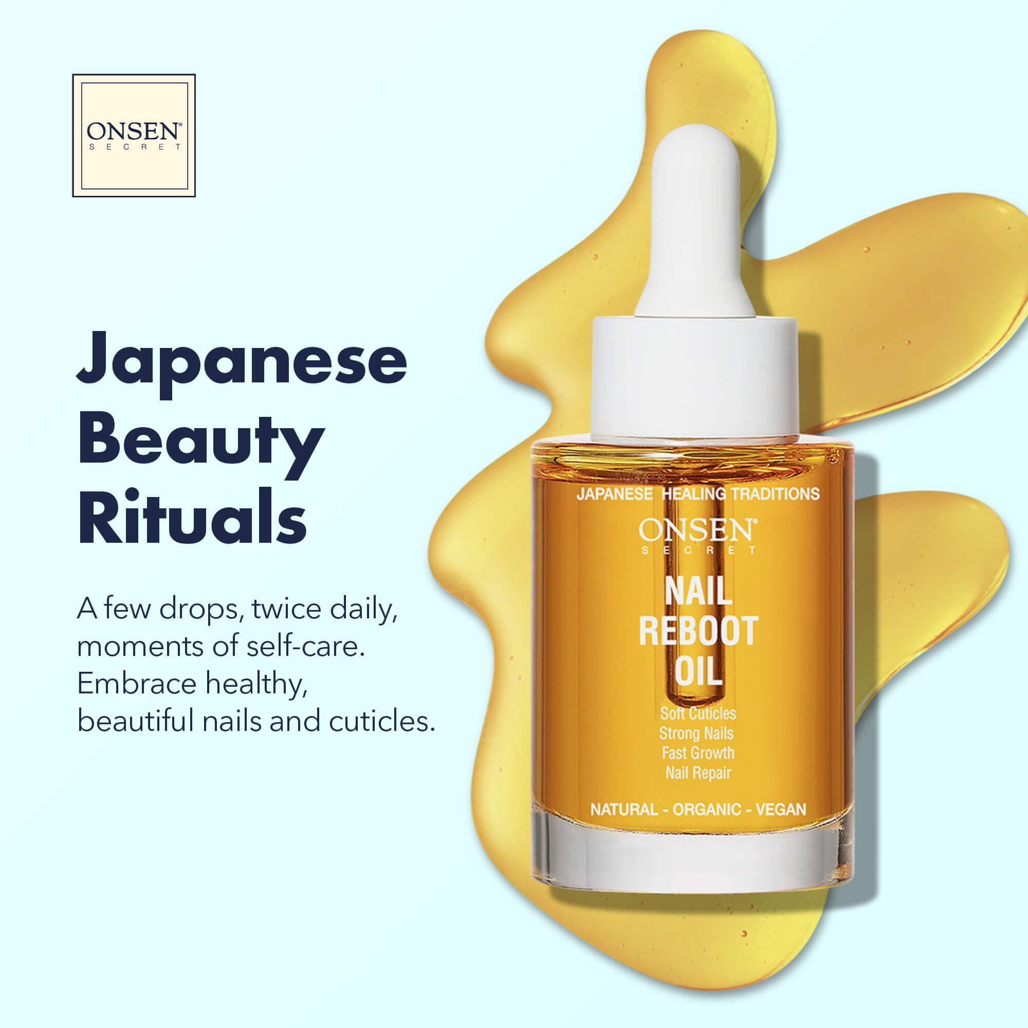 Onsen Onsen Secret Nail & Cuticle Repair Oil (30ml) - Dry Oil Formula - Japanese Tsubaki, Tea Tree & Jojoba - Strengthens Nails, Repairs Cuticles, Hydrates Skin & Hair - Natural & Vegan