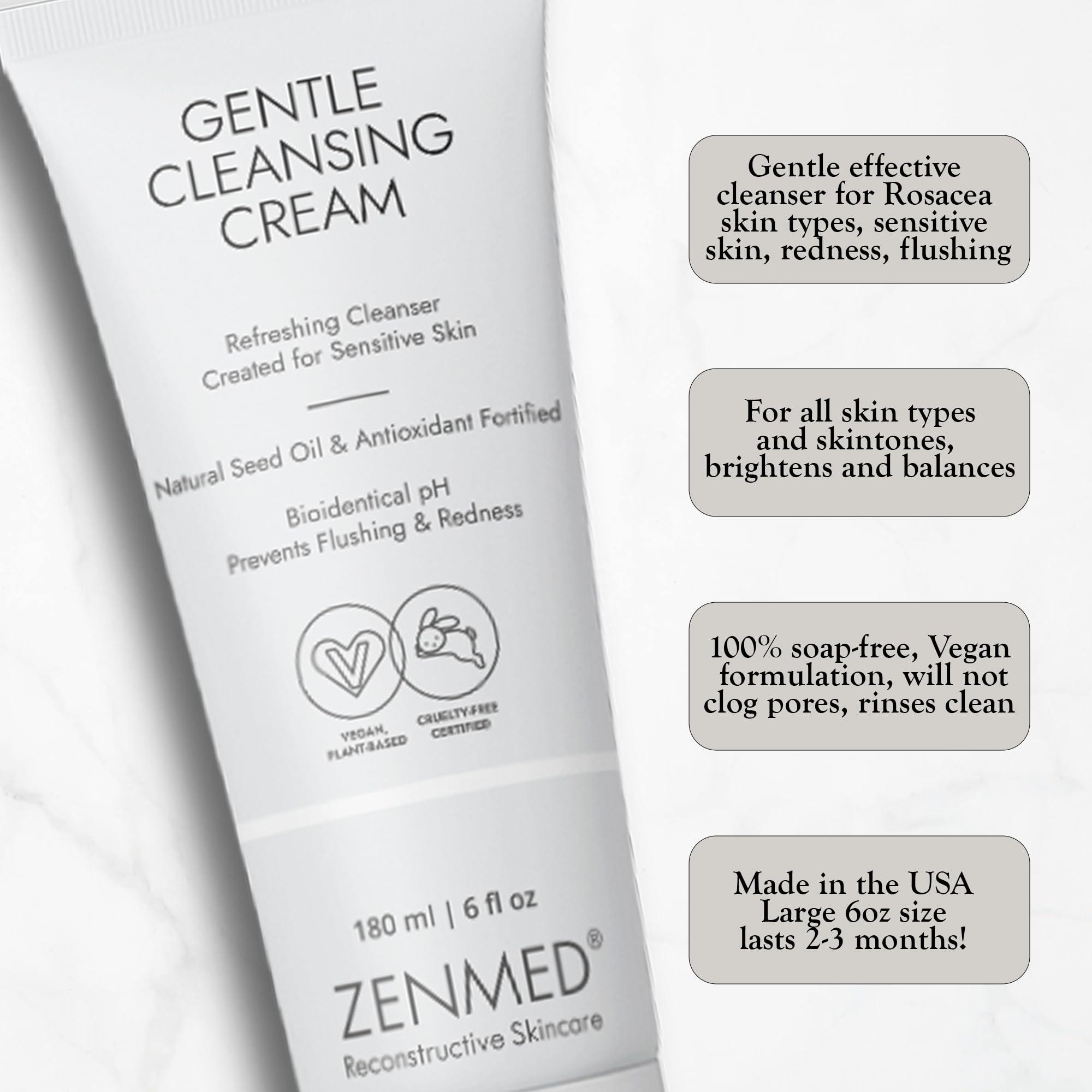 ZENMED ZENMED Gentle Cleansing Cream - 6 oz. 100% Vegetarian Natural See Oil & Antioxidant Fortified Help Control Redness & Flushing pH 6.0 Soap-Free Will Not Over-Dry