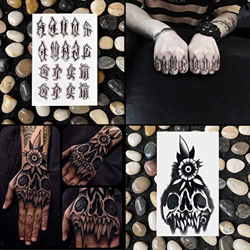 Oottati Oottati Waterproof 9 Sheets Back of Hand Fake Temporary Tattoo Stickers - Black Halloween Skull Horror Eye Devil Sun Moon Totem (Halloween)