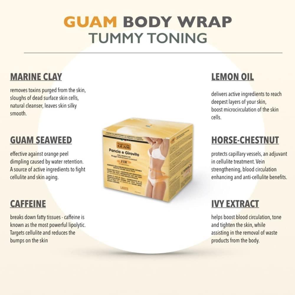 Guam GUAM Anti Cellulite Stomach Wraps, INFRARED Body Wrap for Flat Tummy, FIR Tummy Wrap Cellulite Remover, Belly Cellulite Treatment, Stomach Skin Firming and Tightening Body Mud (2.2LB)