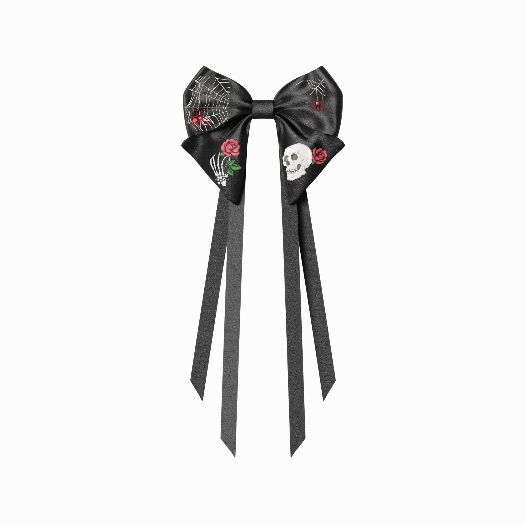 VIADALINNO Black Hair Bow Clip Ribbons Gothic Emo Alt for Teens Woman Girl Halloween