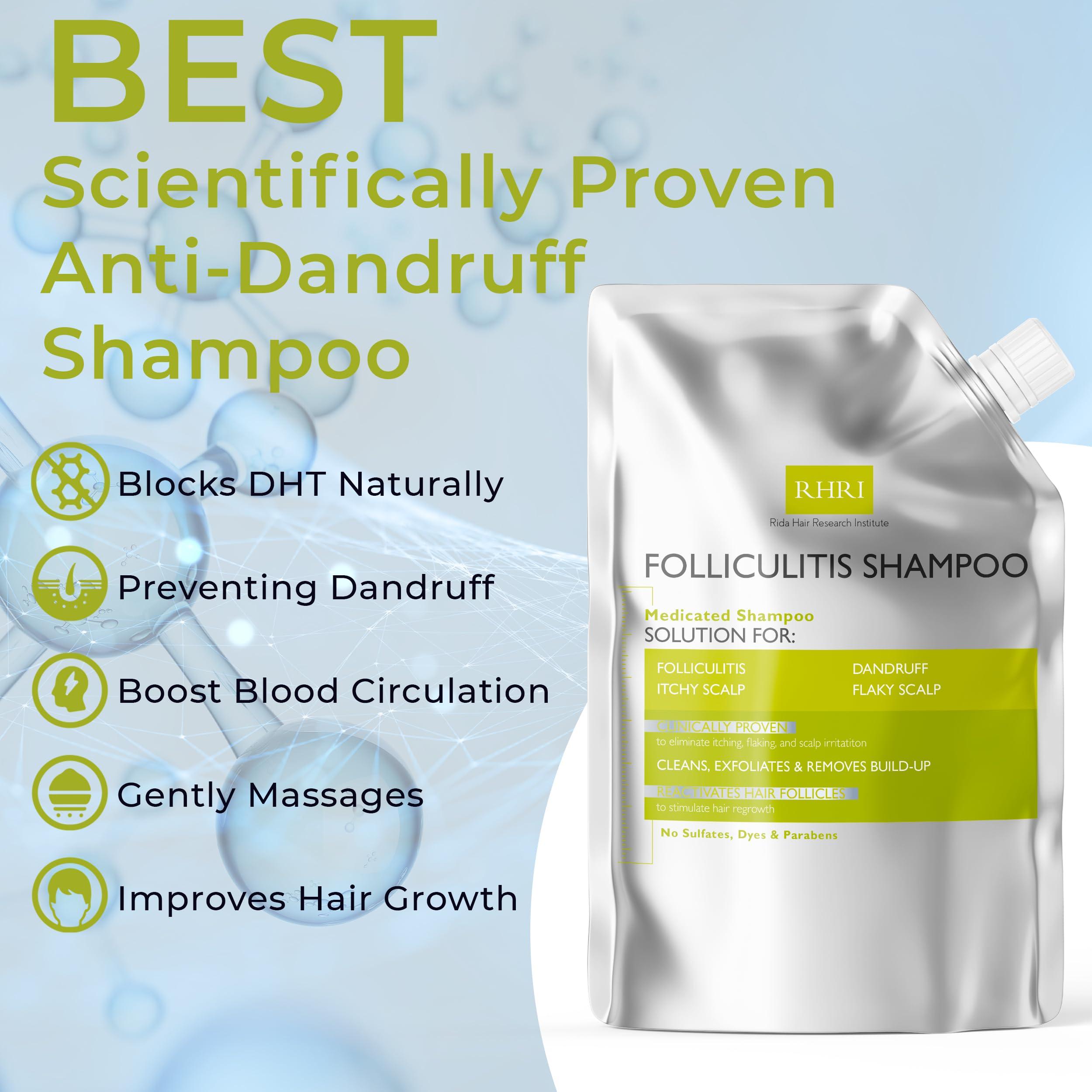 Rida Hair Research Institute Anti Fungal Shampoo for Folliculitis, Seborrheic Dermatitis, Dandruff, Scalp Psoriasis & Itchy Dry Scalp Relief