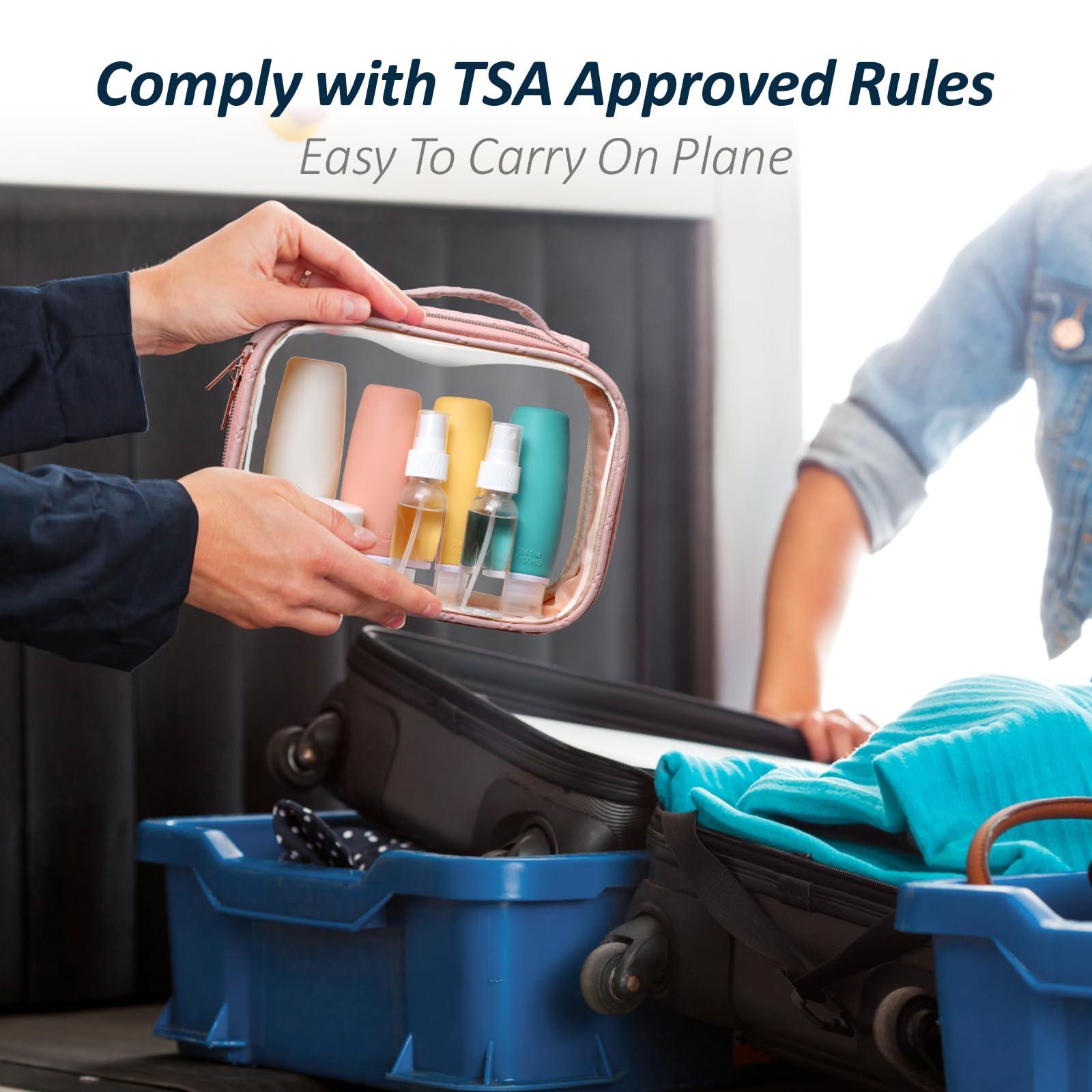 PACKISM PACKISM 2 Pack Rose Pink TSA Approved Toiletry Bag and 9 Pack Travel Bottles with Clear Makeup Bag for Toiletries, Bundle Sales