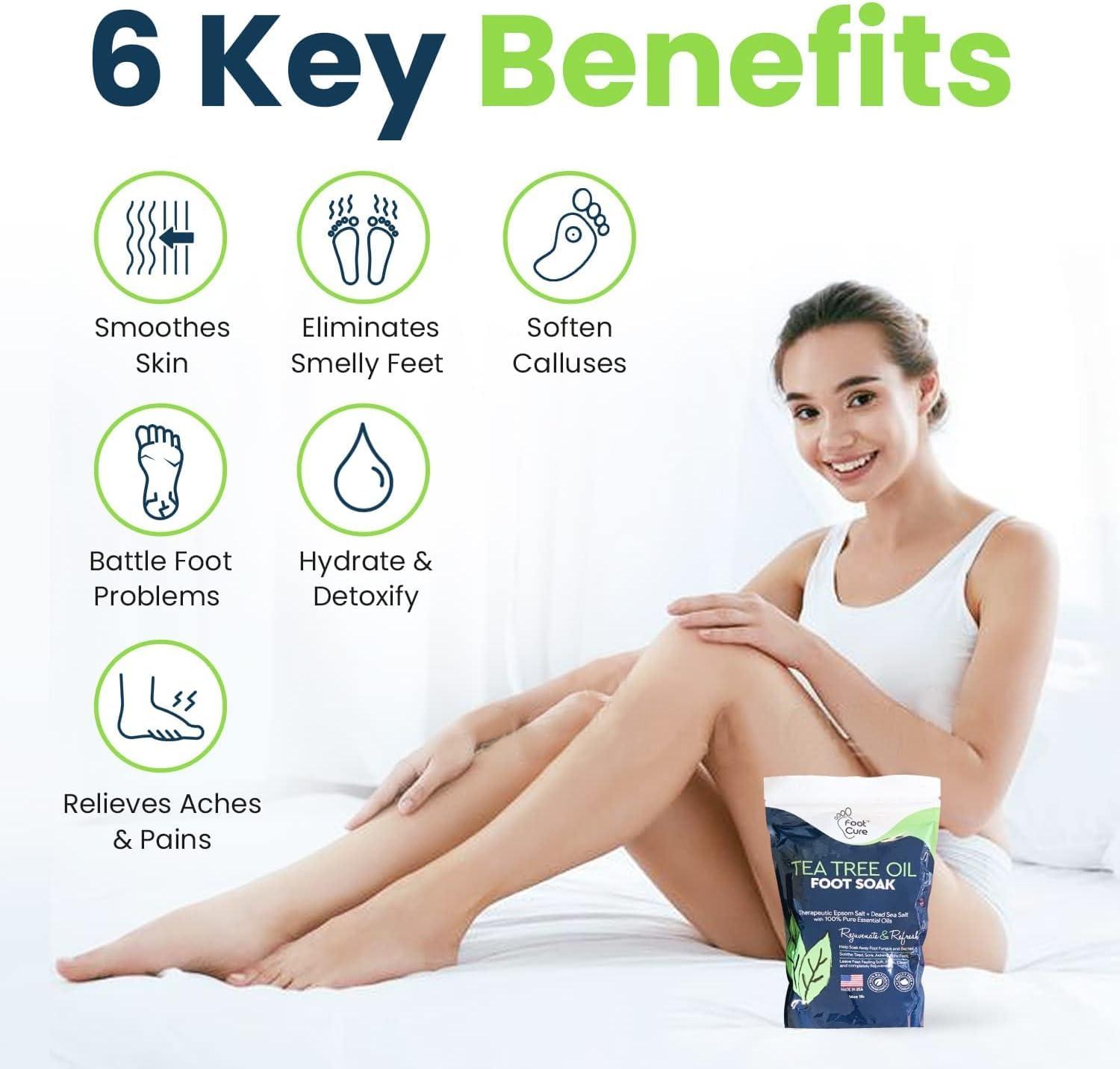 FOOT CURE Tea Tree Oil Foot Soak with Epsom Salts- for Foot Pain, Soreness, Athletes Foot, Odors, Toe Nail Fungus, for Dry Cracked Feet - Instantly Hydrates & Soothes Irritated Skin & Athletes Foot