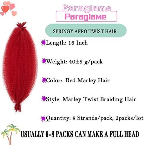 Paraglame Paraglame Red Marley Hair 16 Inch Springy Afro Twist Hair 2 Packs Marley Twist Braiding Hair for Faux Locs Crochet Hair Red Braiding Hair Extensions for Black Women (16Inch(Pack of 2), Red)