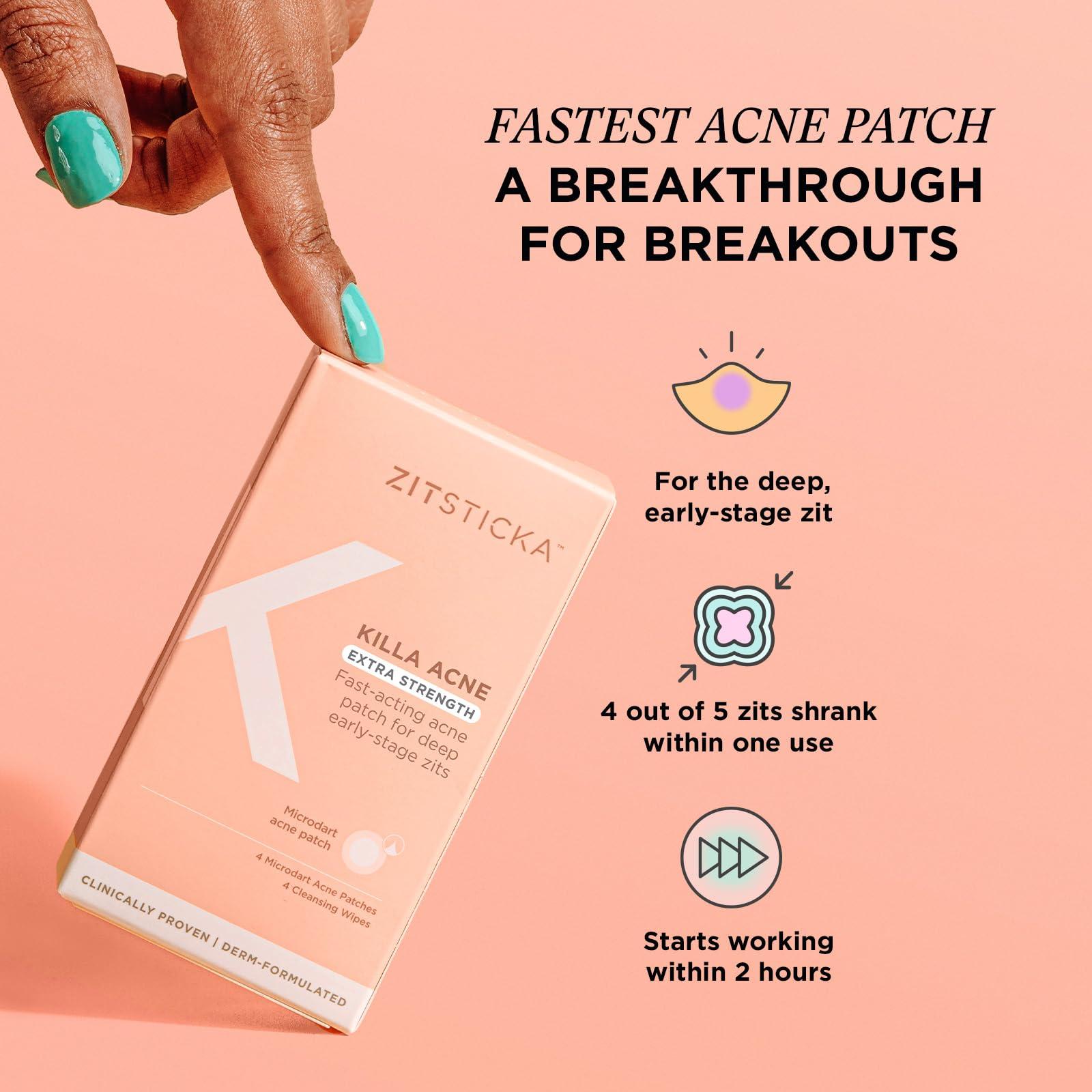ZitSticka ZitSticka Extra Strength Killa Acne Patches for Face - World\'s Most Potent Pimple Patch with Fast-Acting Microdarts - Starts Working within 2 Hours for Deep, Early-Stage Zits & Blemish - 4 Count