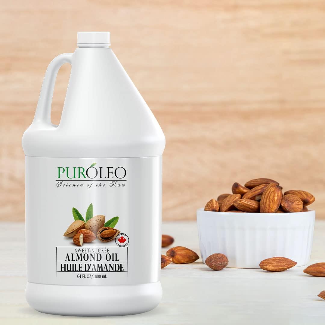 PURLEO PUROLEO Sweet Almond Oil 64 Fl Oz/1900 ML 100% Natural and Pure | Moisturizer & Carrier Oil | Beauty & DIY Blends, Massage Oil, Body Oil, Hair Oil and Baby Oil | Made from Almonds raw