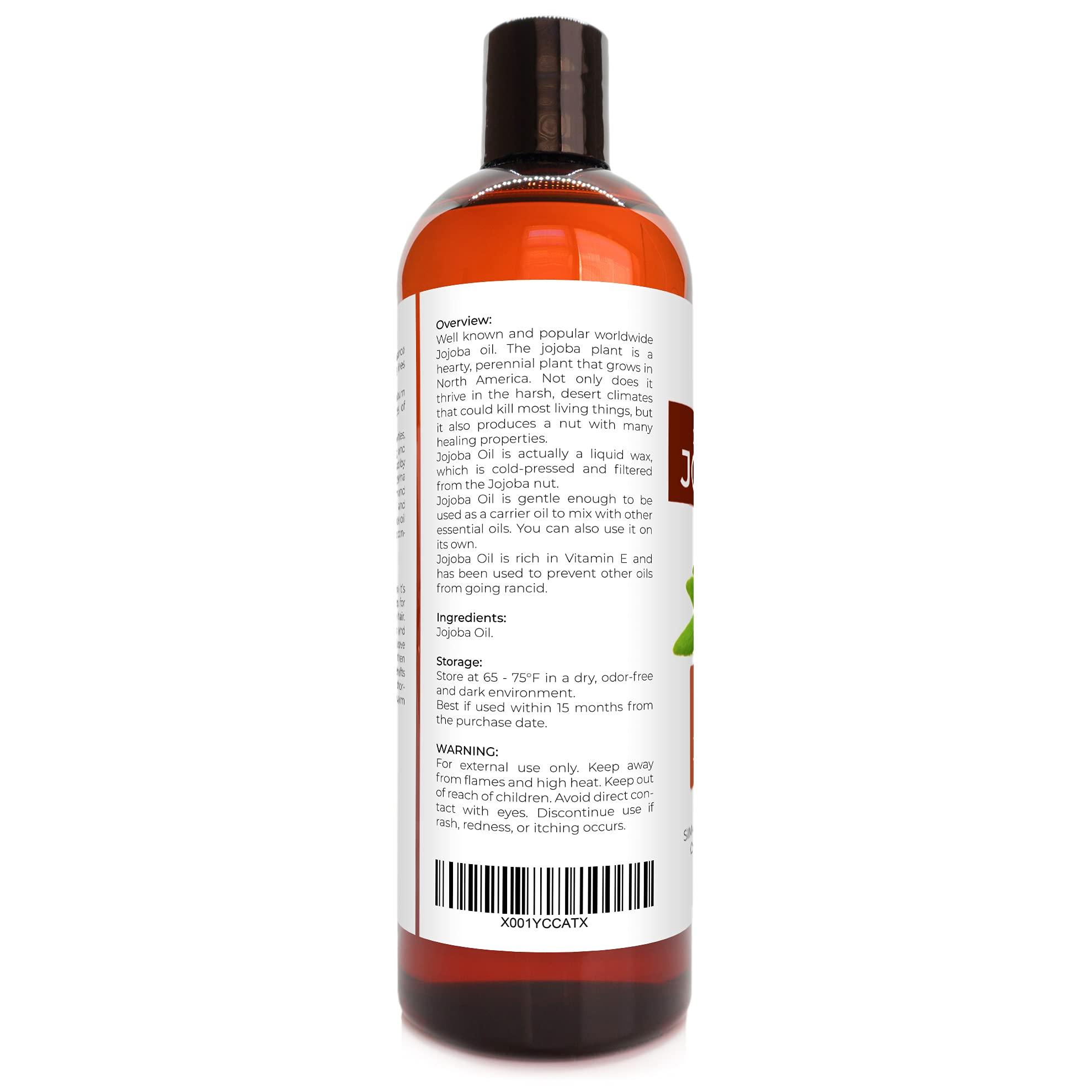 velona velona Jojoba Oil USDA Certified Organic - 16 oz (with Pump) | 100% Pure and Natural | Golden, Unrefined, Cold Pressed, Hexane Free