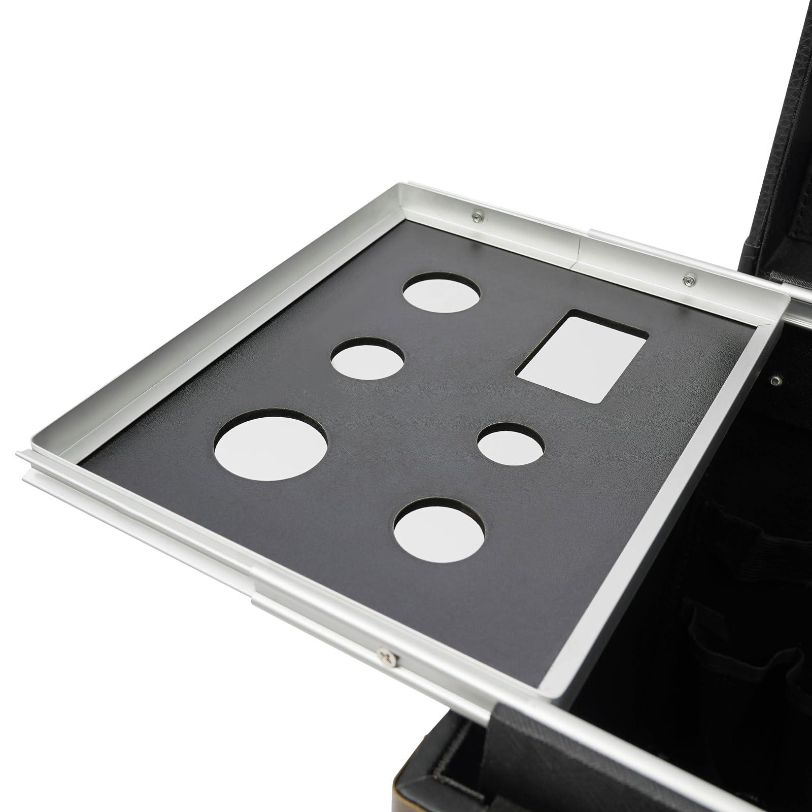 CAIHAOA CAIHAOA Rolling Lockable Makeup Train Case, Lockable Makeup Train Case Hairdressing Trolley, Cosmetology Case with Wheels, Hair Dryer Holder, 2 Mobile Password Locks and 2 Keys, Black