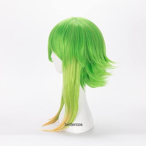 ZZMQ ZZMQ Vocaloid Megpoid Gumi Cosplay Wig 45cm Green Golden Ombre Short Layered Fluffy Heat Resistant Synthetic Hair Wig + Wig Cap