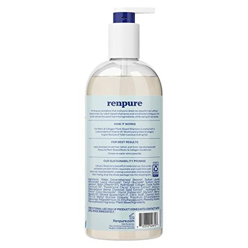 RENPURE Renpure Plant Based Biotin and Collagen Thickening Volume Shampoo - Leaves Hair Looking Luscious - Rids Hair of Grime - Gentle Formula - Paraben Free - Recyclable, Pump Bottle Design - 24 fl oz