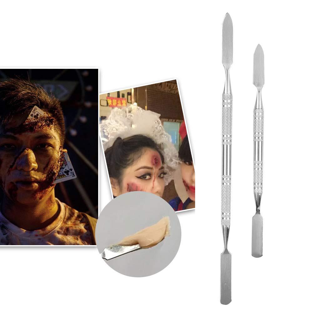 Agatige Stainless Steel Cosmetic Makeup Spatula, Double Head Non Slip Handle Beauty Spatula for Special Effects Makeup(Large)