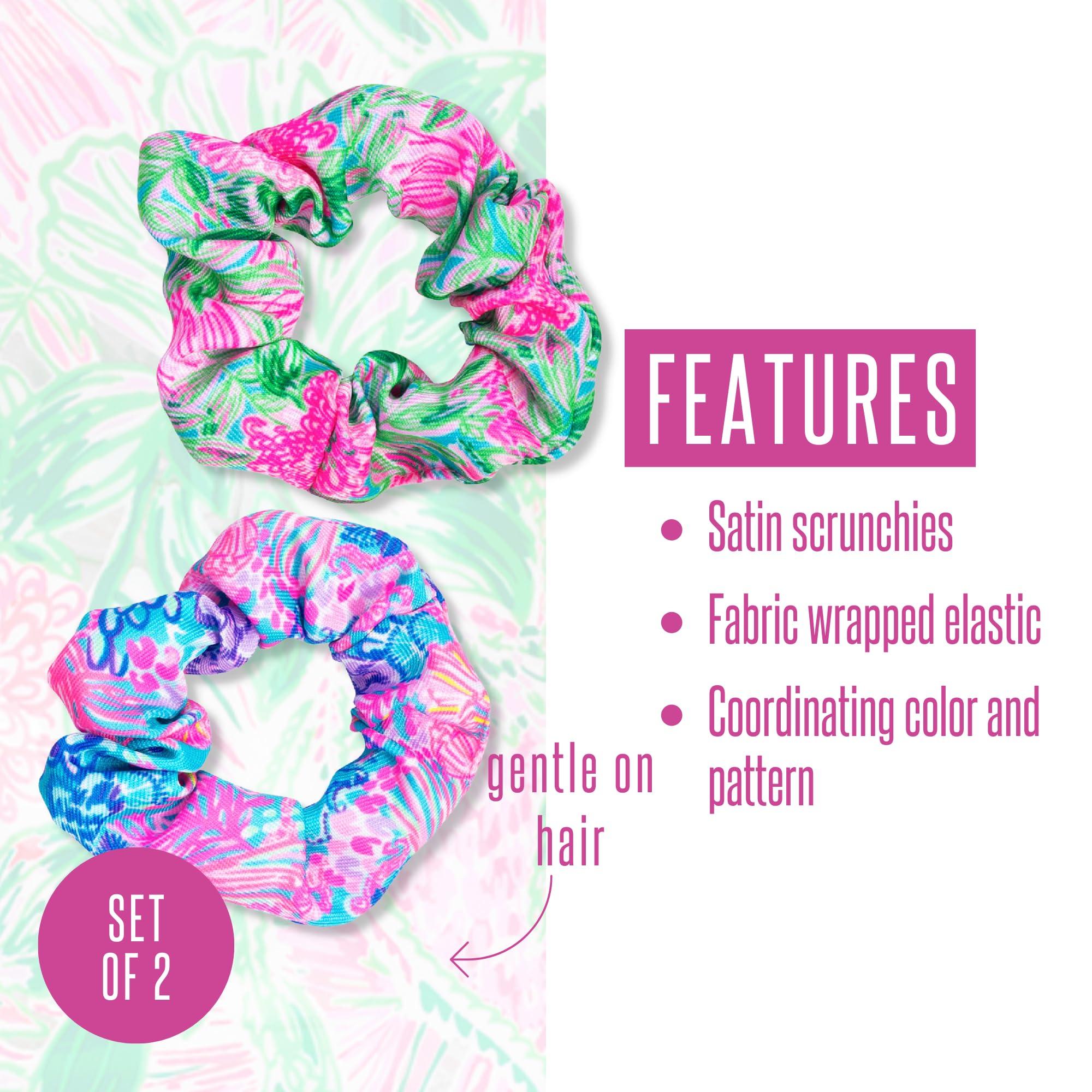 Lilly Pulitzer Lilly Pulitzer Scrunchie Set, 2-Pack Satin Scrunchies, Cute Hair Ties for Women and Girls, Splendor in the Sand & Coming in Hot