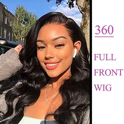 MY SHINY WIGS MY SHINY WIGS HD Full Lace Human Hair Wigs 360 Lace Frontal Wig Body Wave 150 Density Swiss HD Lace Front Wig for Women Bleached Knots Transparent Invisible Knots Lace Wigs Natural Hairline 22 Inch