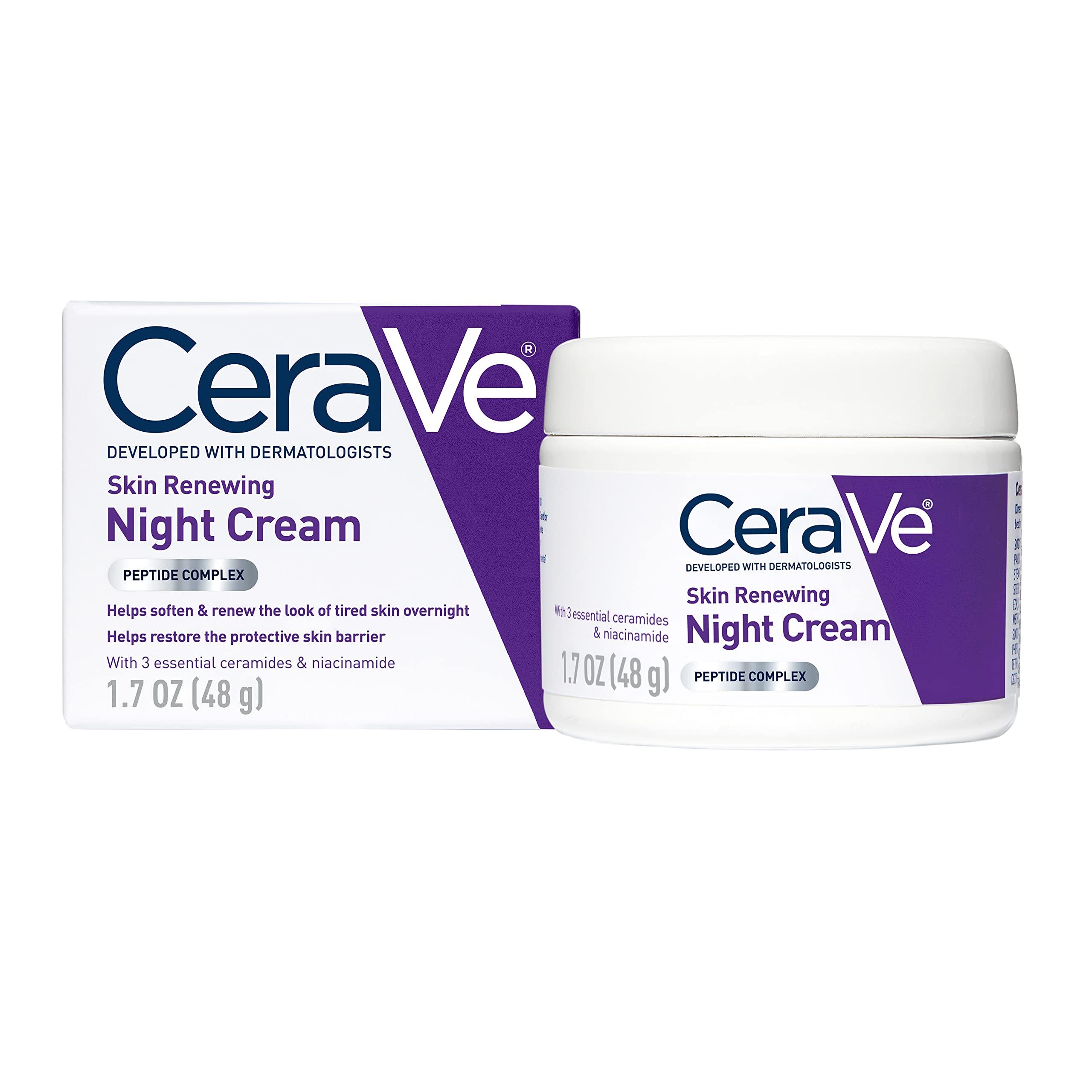 CeraVe CeraVe Skin Renewing Night Cream, Niacinamide, Peptide Complex, and Hyaluronic Acid Moisturizer for Face, 1.7 Ounce, Packaging may Vary