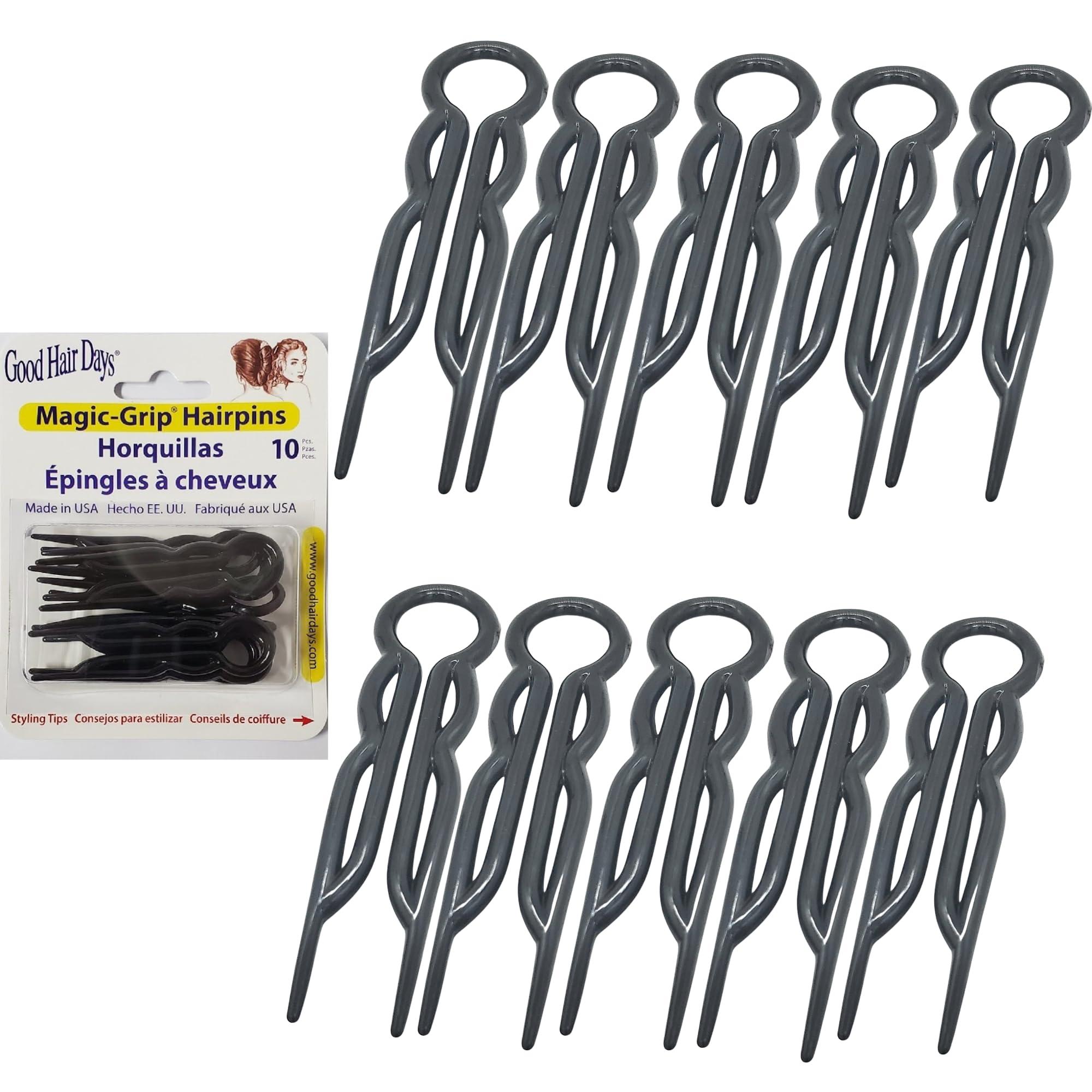 Good Hair Days Good Hair Days Hair Pins - Plastic, U-shaped Magic Grip Hairpins, Strong Durable Pins For Fine, Thick & Long Hair, Hair Styling Accessories, Set of 10 (Black)