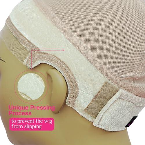 LAB HAIRS LAB HAIRS Wig Cap with Grip Band for Keeping Wigs in Place, More Full Cap-wide Transparent Lace for Lace Front Wigs - Brown/Black/Nude Non Slip Cap Make Your Wig Be Glueless (Nude-M)