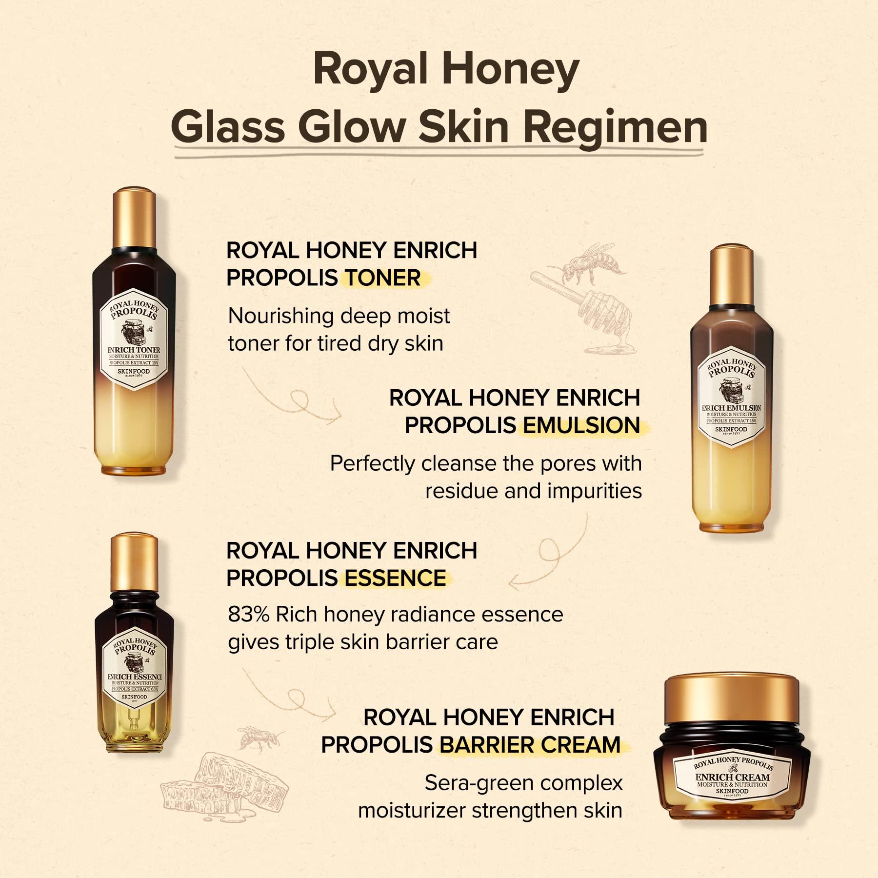 SKIN FOOD since 1957 SKINFOOD Royal Honey Propolis Enrich Essence - 63% Black Bee Propolis & 10% Royal Jelly Extract Face Serum - Propolis Serum for Skin, Valentine Day Gift - 1.69 Fl. Oz. (50mL)
