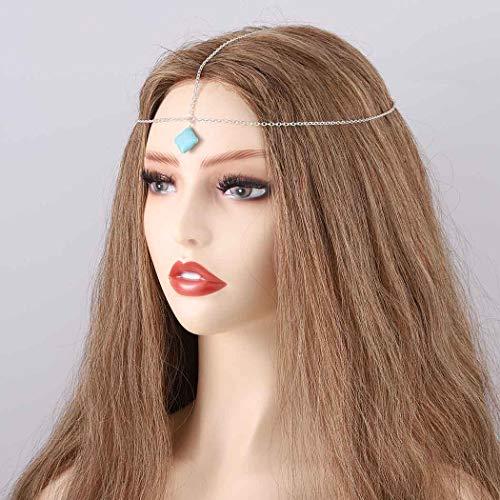Bomine Bomine Boho Head Chain Forehead Turquoise Hair Chain Festival Headpieces Hair Acessories for Women and Girls (Silver)