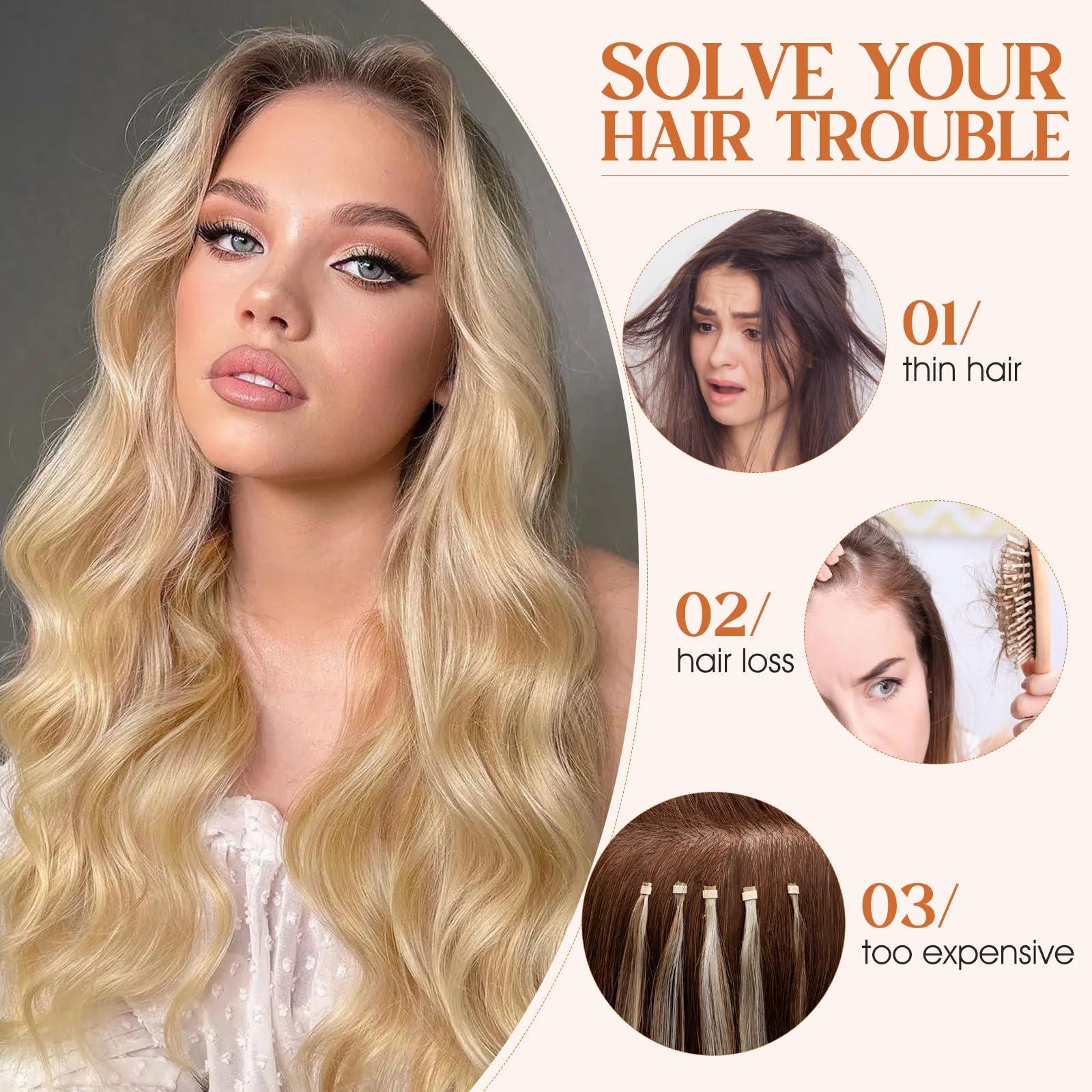 S-noilite Halo Hair Extensions Real Human Hair, S-noilite Hair Halo Extensions for Women 22inch Bleach Blonde Halo Hair Extensions Invisible Wire Hair Extensions with Adjustable Fish Line