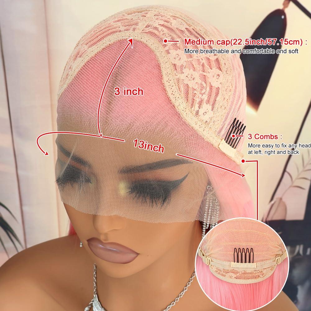 Oxeely Oxeely Light Pink Synthetic Lace Front Wigs Long Straight Hair Pink Lace Wigs Natural Hairline Pre Plucked Glueless Synthetic Lace Wigs Heat Resistant Fiber Hair Light Pink Wigs for Women Daily Wear