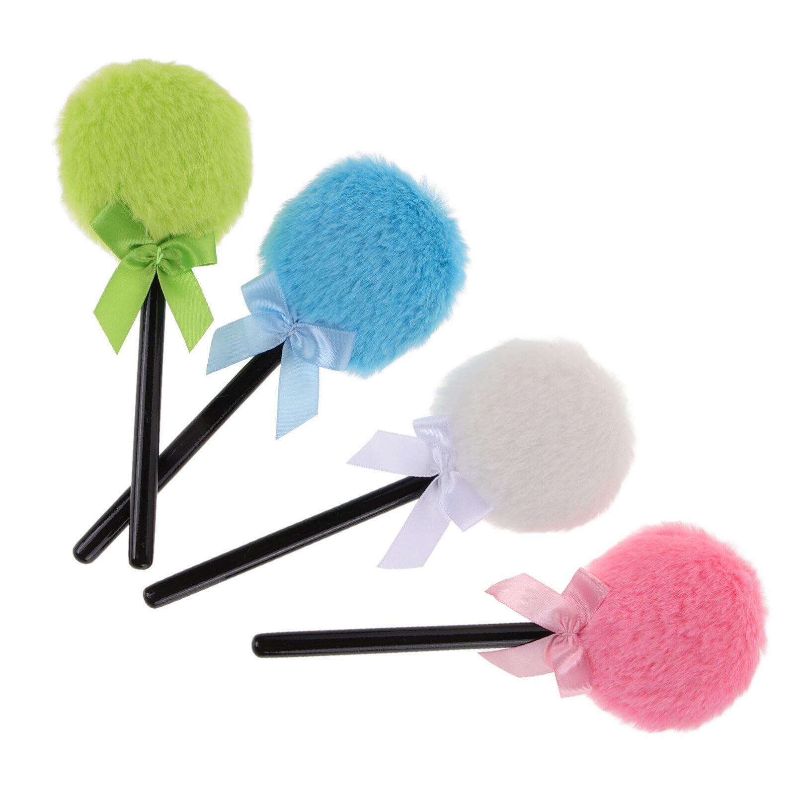 Beavorty Beavorty Powder Puff with Handle 4pcs Powder Puff Lollipop Fluffy Plush Puff with Ribbon Bow and Handle Fuzzy Cosmetic Powder Puff for Women Girls Loose Powder Puff