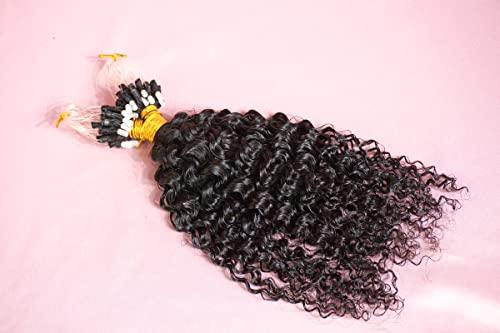 LANMINGO 50 Strands 1# Jet Black Micro Ring Link Human Hair Extensions afro CURLY Fusion Stick Micro Loop Kinky Curly remy human Hair extensions for black women