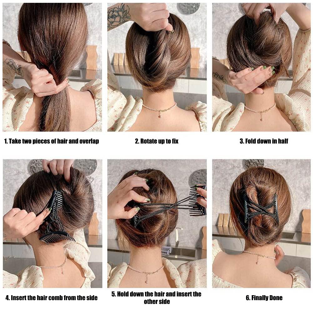 ZUYYON ZUYYON 4Pcs Magic Hair Combs, Stretch Beaded Hair Combs Stretchy Double Hair Side Combs Clips Bun Maker Headwear for Women Girls DIY Hair Styling Accessories(Butterfly Dragonfly)