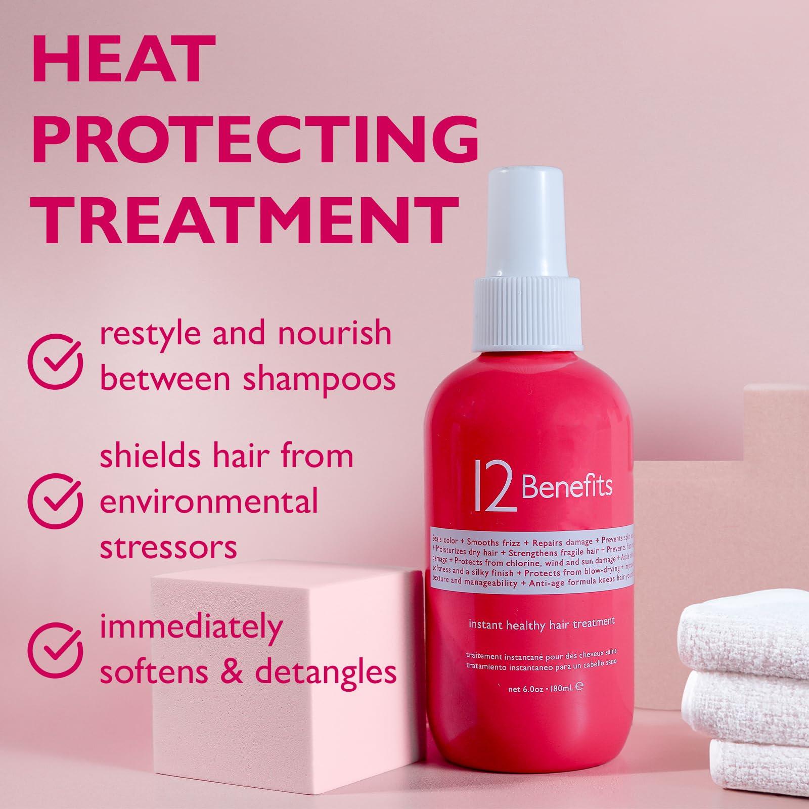 12 Benefits 12 Benefits Instant Healthy Hair Treatment Set - Leave In Conditioner & Ocean Hair Wave Spray - Smooths Frizz, Strengthens, Repairs Damaged Hair, Moisturizes, Protects Scalp, Protects Against Humidity