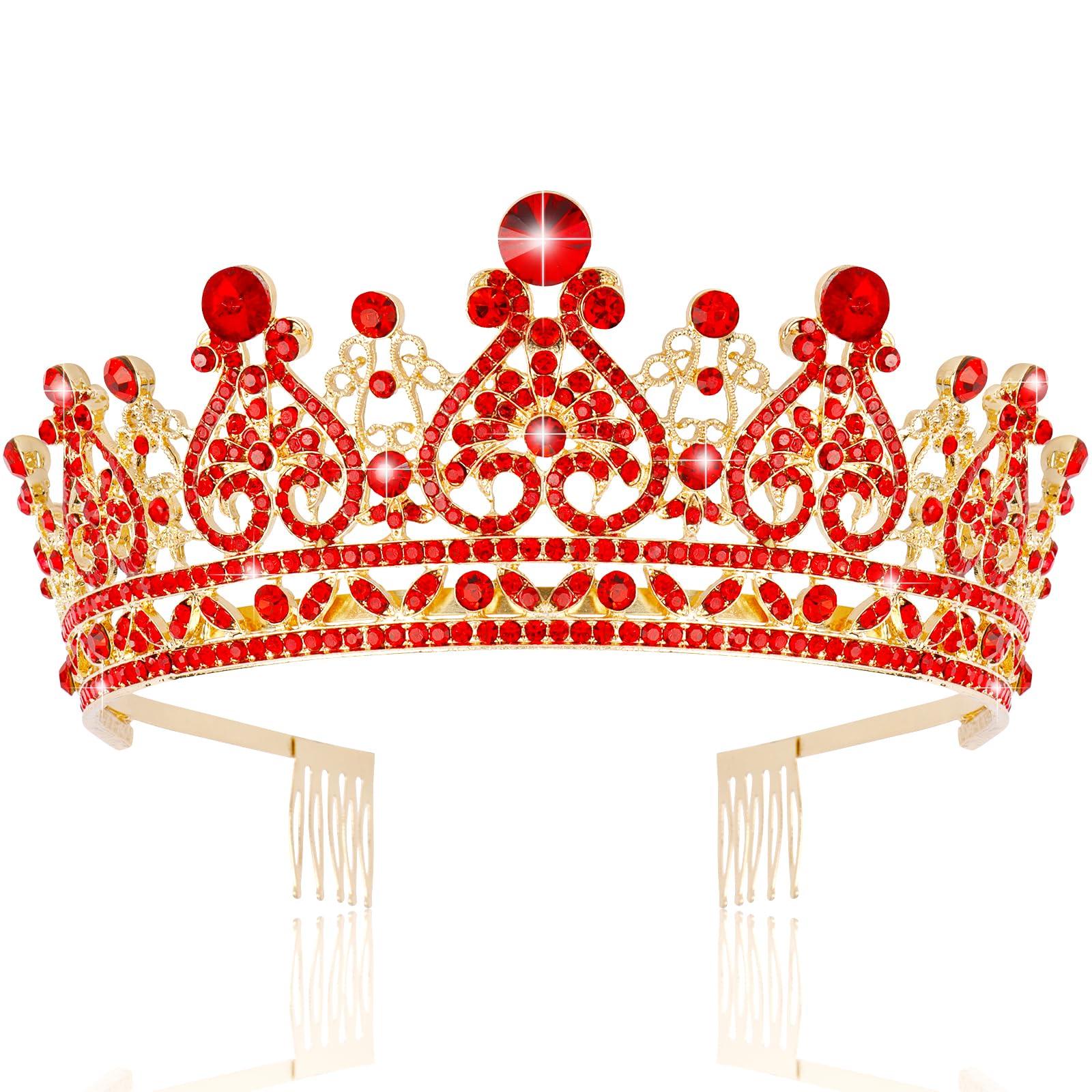 TOBATOBA TOBATOBA Red Tiaras and Crowns for Women Queen of Hearts Crown, Gothic Red Crown Royal Queen Crown Baroque Crown Princess Tiara Queen of Hearts Costume Women Birthday Pageant Halloween Costume Cosplay