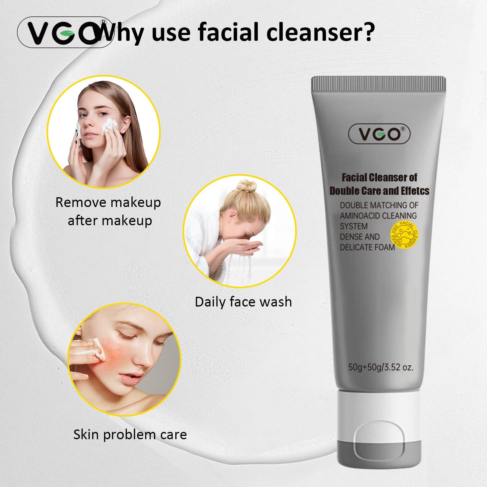 VGO VGO Facial Cleanser, Daily Face Wash of Double Care and Effects, Cleansing Mud Mask & Amino Acid Cleansing All in One Gentle Face Cleanser, 3.52 Oz