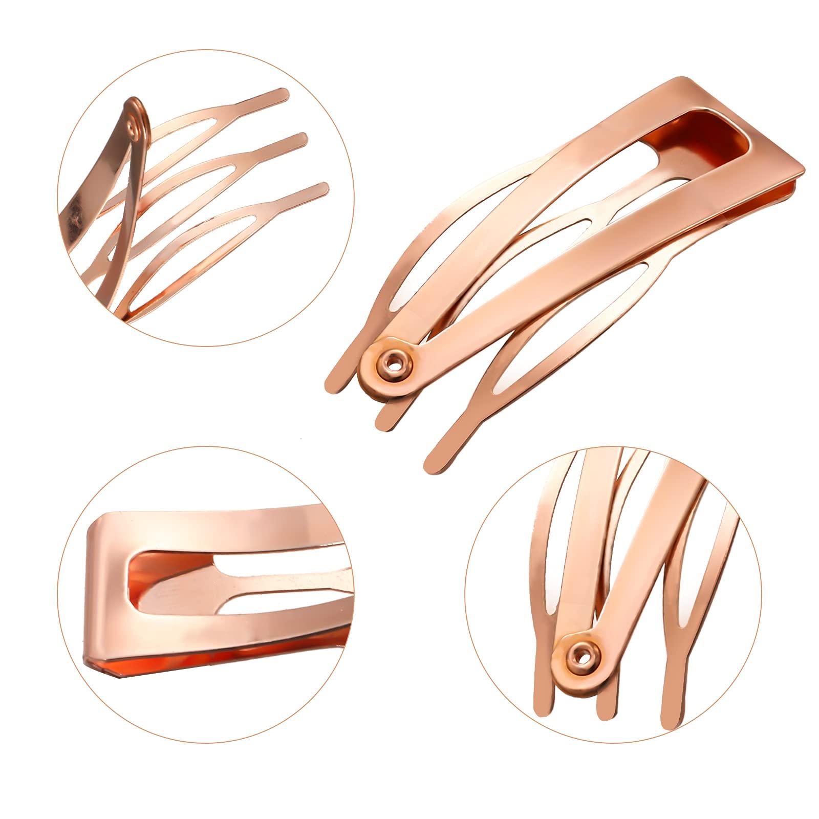 Chinco Chinco 24 Pcs Double Grip Hair Clips Metal Snap Clips Women Barrettes for Hair Making, Salon Supplies(Rose Gold,2 Inch)