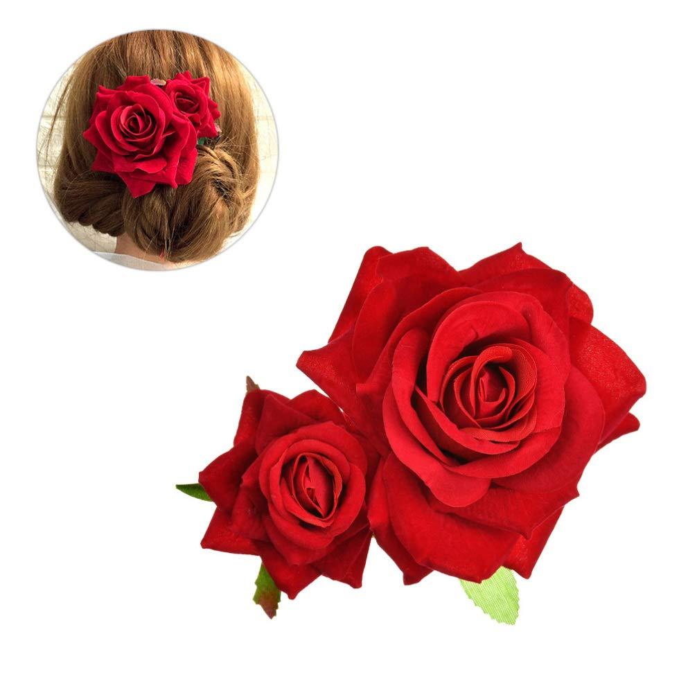 SOLUSTRE SOLUSTRE Hairpin Rose Hair Clip Elegant Bobby Pin Women Rose Hair Accessories for Ladies Girls Valentines Day Decoration, Red