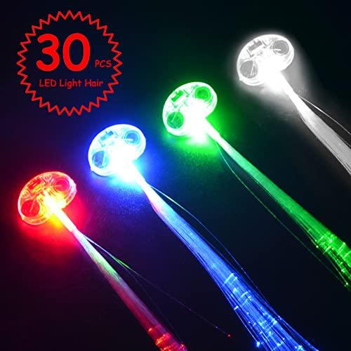 YOFOBU 30 Pack Red LED Lights Hair Light-Up Fiber Optic LED Hair Barrettes Extensions Light Flashing Fiber Optic Hair Braid Barrettes Hair Clips for 4th of July Party Favors Festival Party Bar Concert