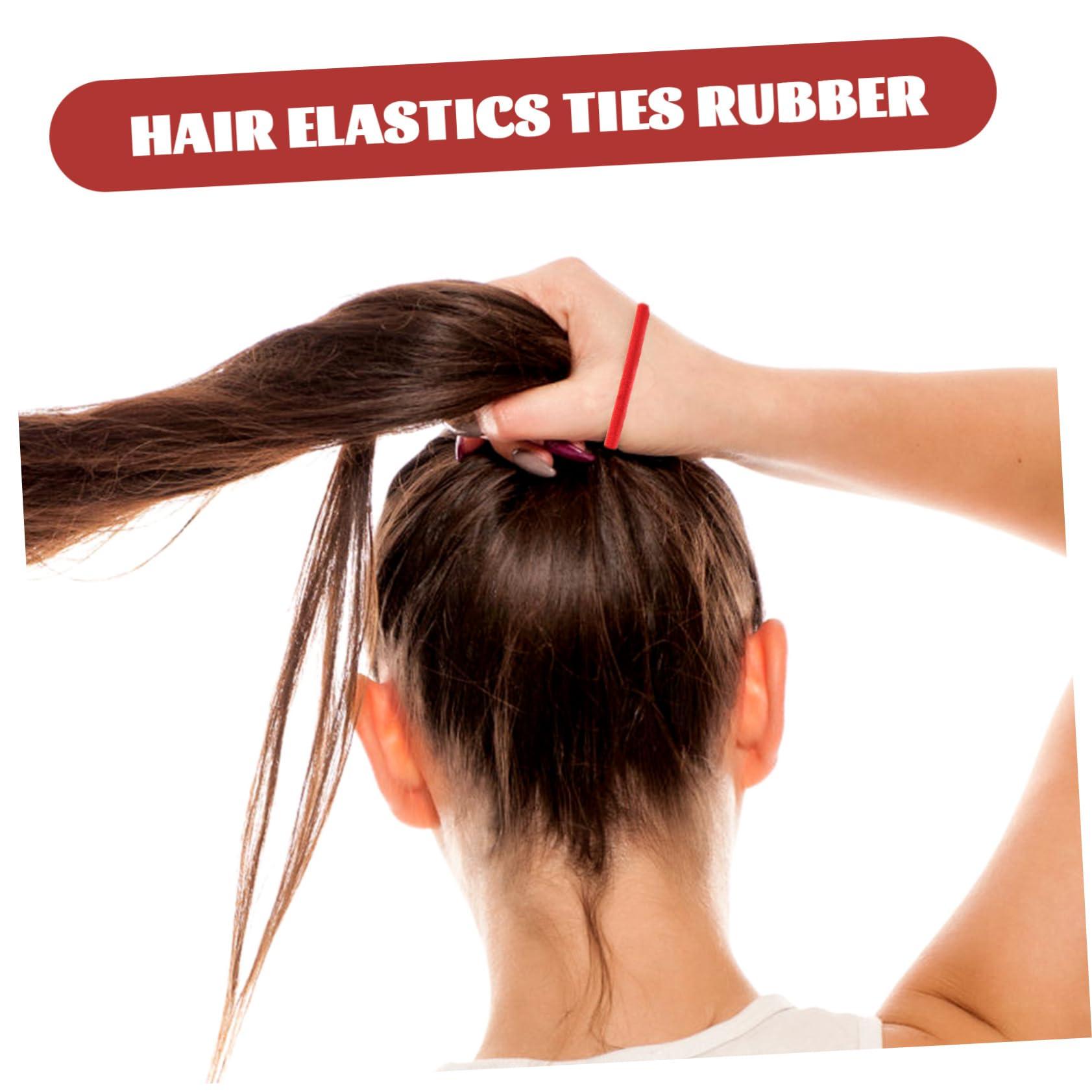 FOYTOKI FOYTOKI 100pcs Thin Hair Band Hair Bands for Men Hair Ties with Balls Mens Hair Ties Hair Balls for Hair Hair Tie Clear Elastic Hair Ties Headband Rubber Bands Small Nylon Red