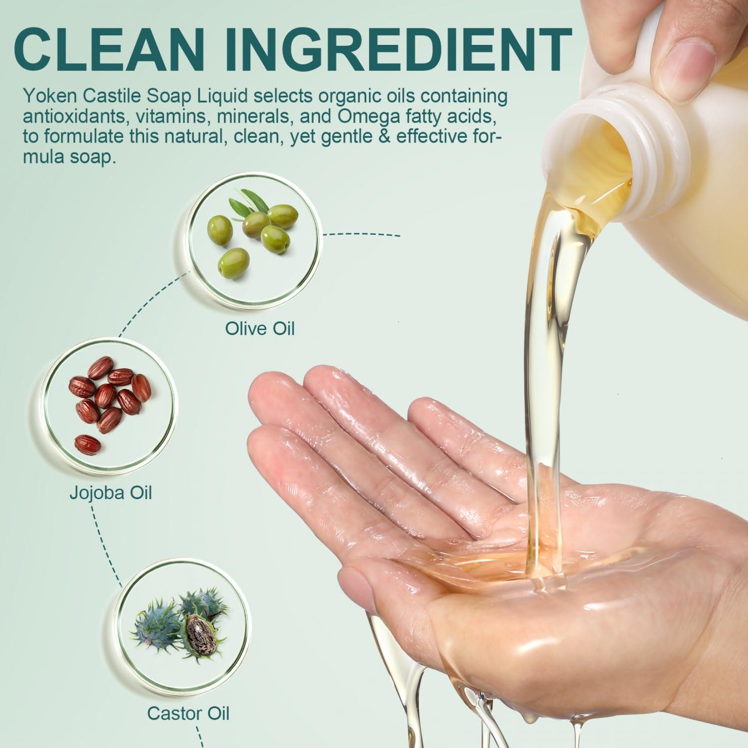 Yoken Yoken Castile Soap Liquid EWG Verified(1 Gallon, Unscented) Pure-Castile Liquid Soap for Body, Face, Hand, Pets, Laundry, Dish Soap and More - Made With Organic Oil, Vegan, Clean & Gentle, Versatile