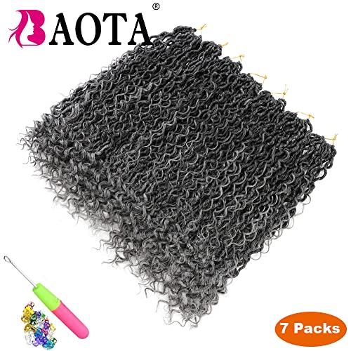 BAOTA Goddess Locs Crochet Hair 22 Inch 7 Packs Ombre Gray Crochet Hair Boho Locs Pre Looped Faux Locs Crochet Hair for Women Curly Crochet Goddess Locs (T1B/Gray#)