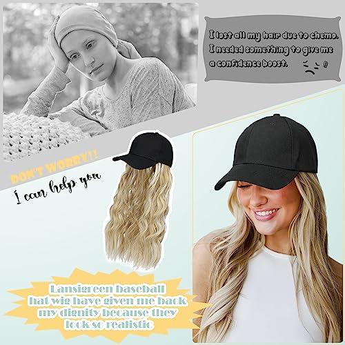 Lansigreen Lansigreen Hat Wig for Women Baseball Cap with Hair Extensions Adjustable Hat Attached 15\" Short Curly Hairpieces Synthetic Wig Ash Blonde Mix Ginger Brown