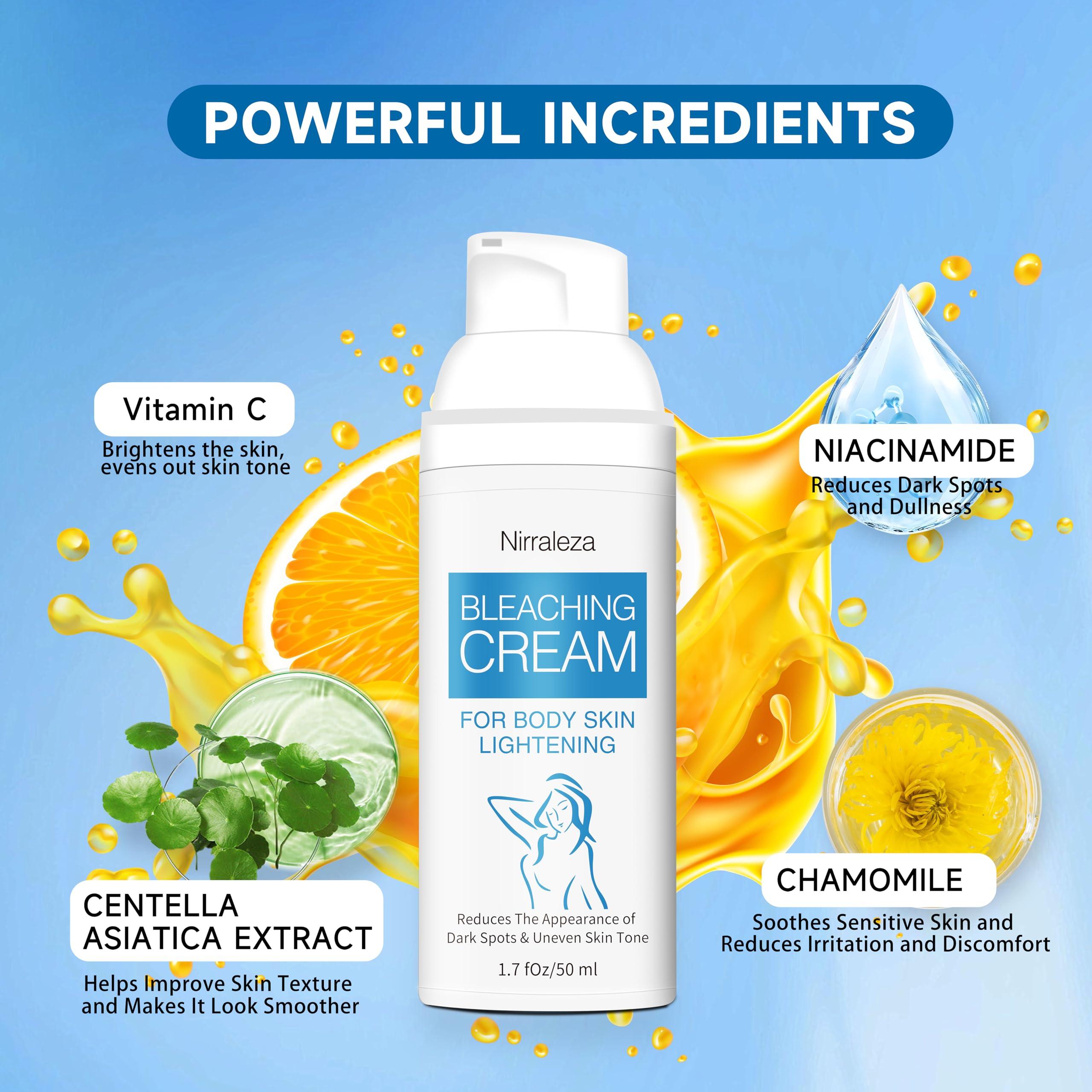 Nirraleza Skin Bleaching Cream for Body Intimate Areas, Skin Whitening Cream, Skin Lightening Cream, Dark Spot Remover for Private Parts, Underarms, Knees, Armpits, Elbows, Inner Thighs (1.7 Fl Oz) (1.7 Fl Oz)