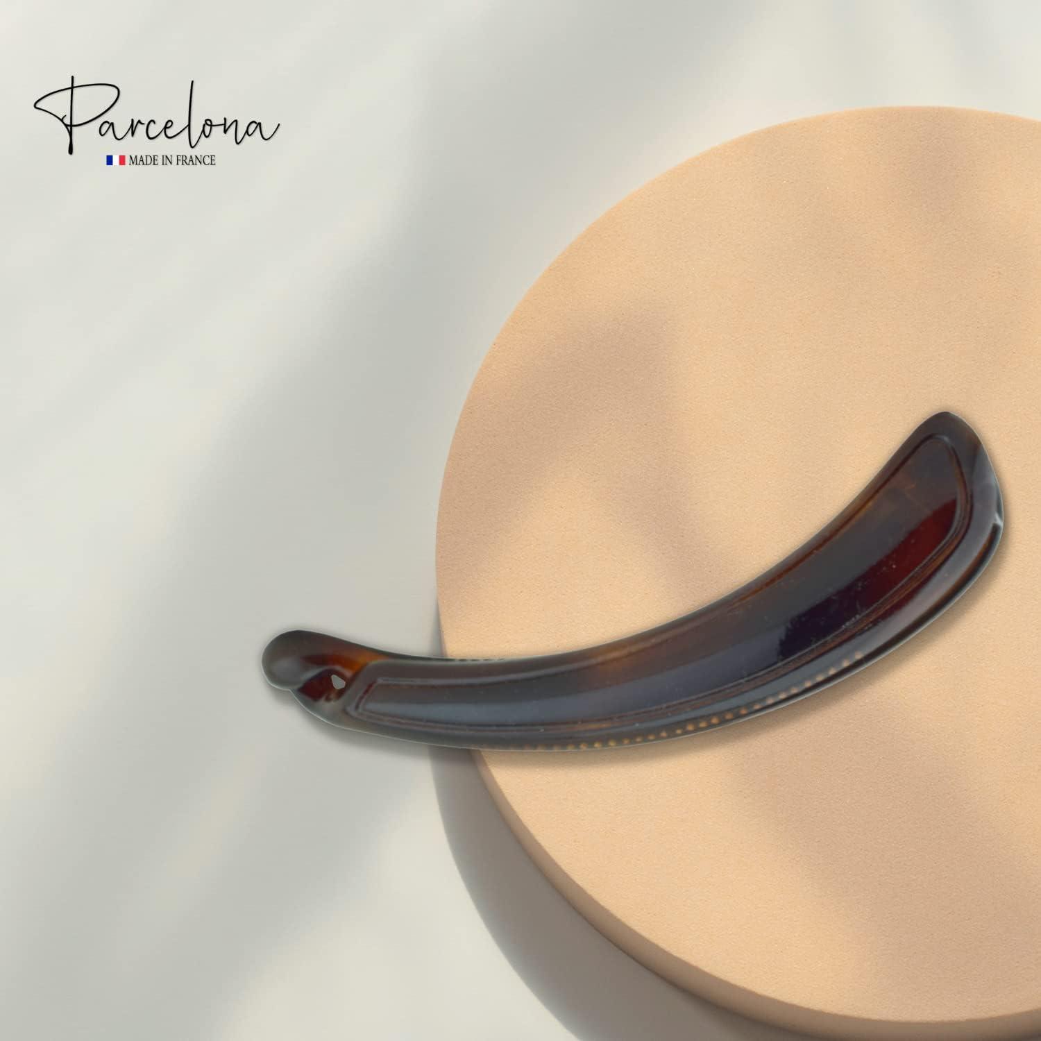 Parcelona Parcelona French Plain Curve 4 1/4 Tortoise Shell Brown Celluloid French Banana Hair Clip Flexible Ponytail Holder Fashion Durable Styling Paris Hair Accessories for Women, Made in France