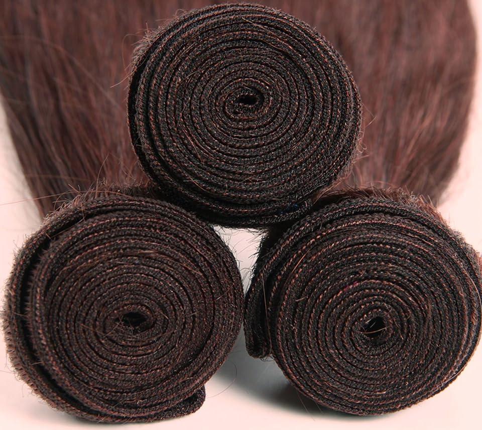 Lukcttr Lukcttr Copper Brown Human Hair Bundles - Brazilian Reddish Brown Straight #33 - 16 Inch Auburn Straight