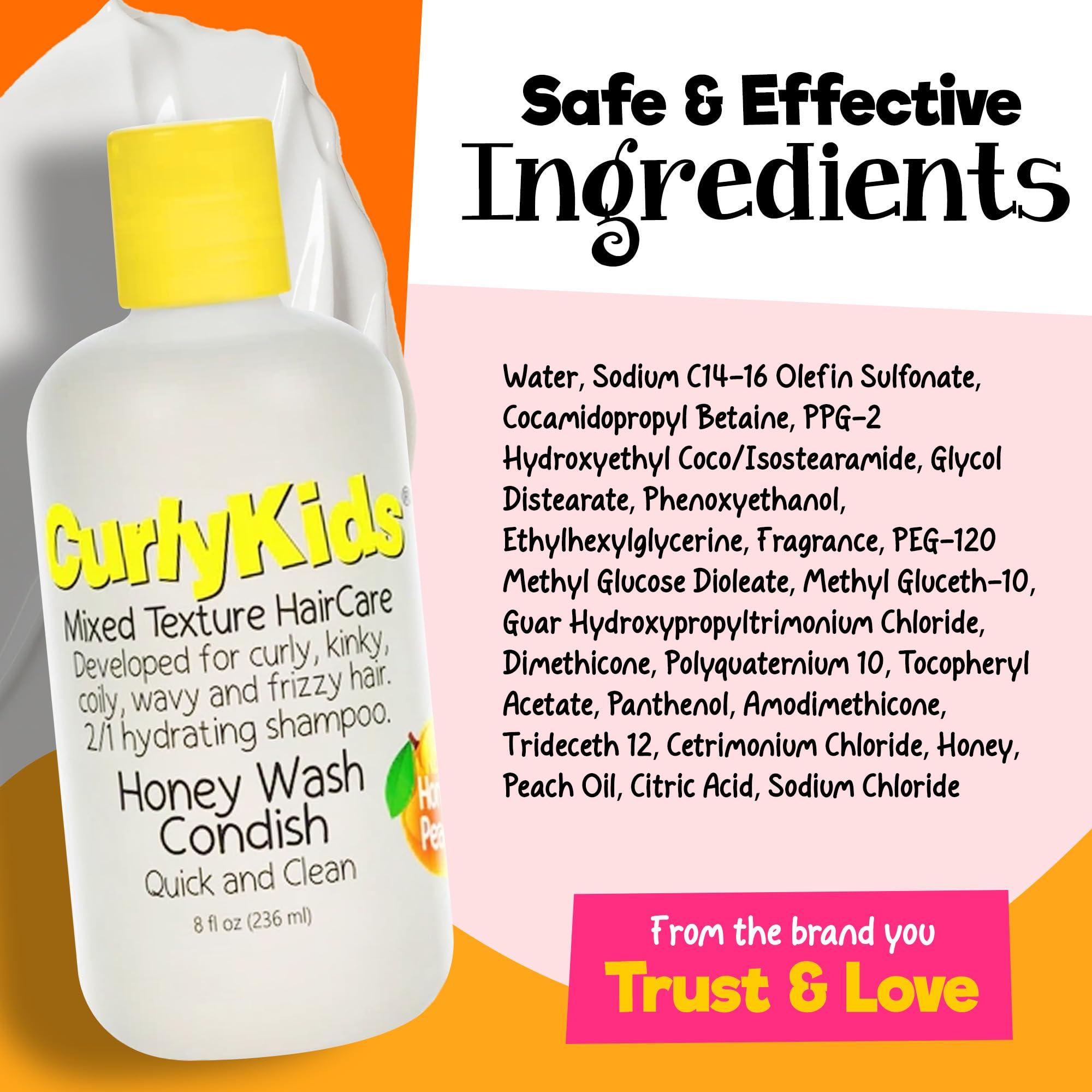 CurlyKids CurlyKids Honey Wash Condish 2-in-1 Hydrating Shampoo & Conditioner for Kids Sulfate-Free Kids Hair Care for Curly, Kinky, Coily & Wavy Hair Moisturizing & Detangling Curl Shampoo, 8oz (Pack of 3)