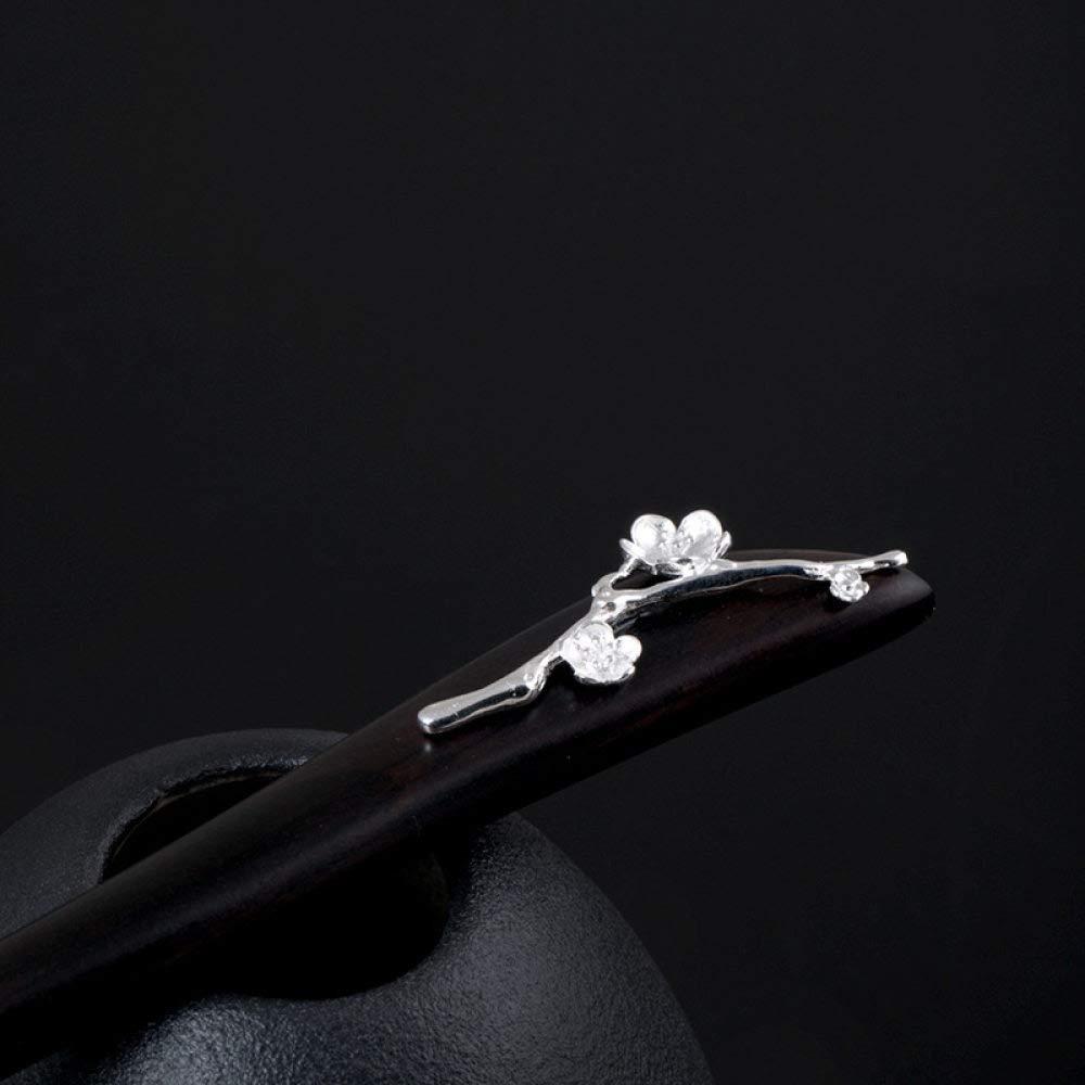 FANLIKIKI Chignon Pin Hair,Hair Sticks,Hair Chopsticks,S925 Silver Hair Sticks for Buns,Plum Bossom Hair Chopsticks Elegant Hair Pins Stick Chinese Classical Wooden Chopsticks