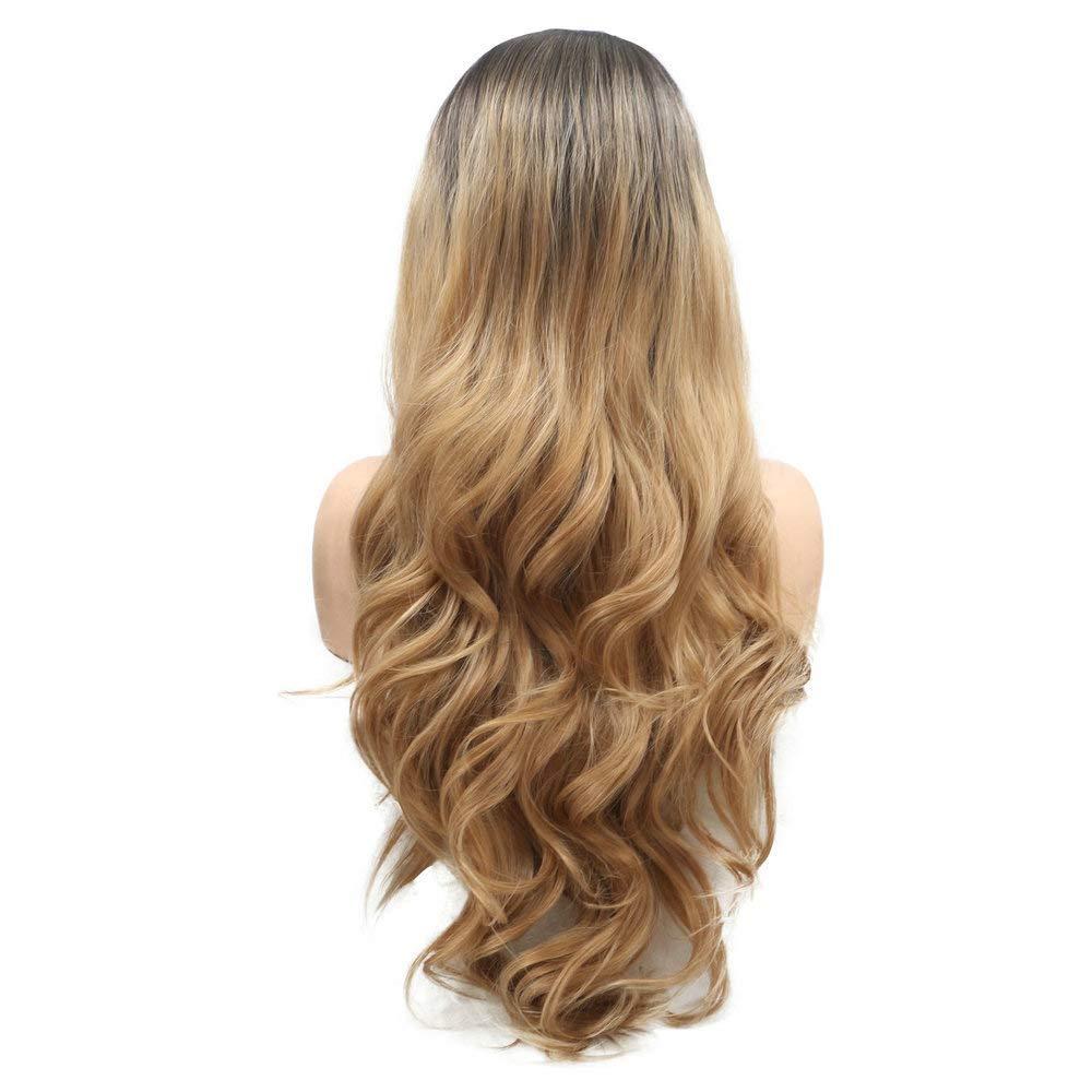 Yinuozhogntian Yinuozhogntian 24\" Brown Blonde Ombre Natural Color Wig Long Wave Hear Resistant Hair Synthetic Lace Front Wigs for Women Party Cosplay Festival Holidays Natural Hairline Wigs Drag Queen